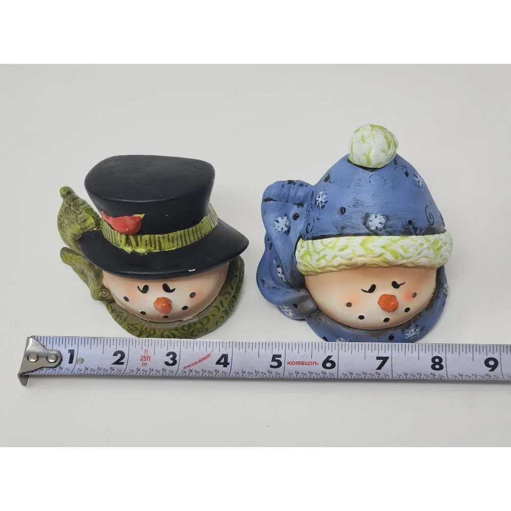 2 Holiday Christmas Night Lights Both Are Snowmen Heads Blue Green Black‎ White
